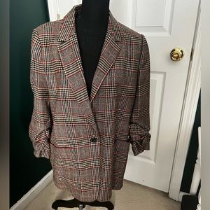 EUC Zara Woman Wool Cashmere Blend Plaid Boyfriend Blazer SZ XL
